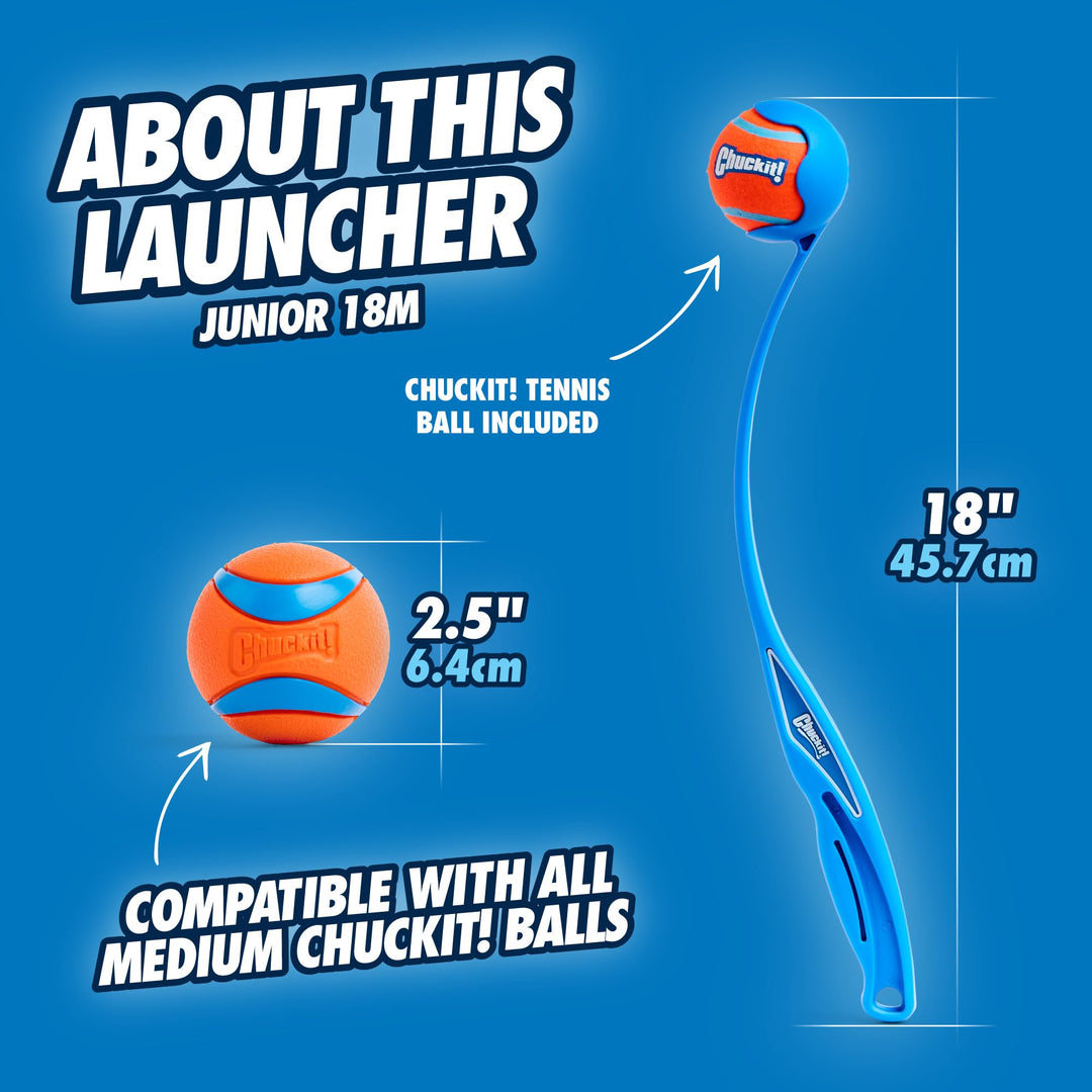 Dog Ball Launcher - Junior 18 with Medium (2.5), Dog Fetch Ball Thrower, For Dogs 20-60 Pounds, Made in USA