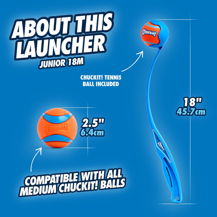 Dog Ball Launcher - Junior 18 with Medium (2.5), Dog Fetch Ball Thrower, For Dogs 20-60 Pounds, Made in USA