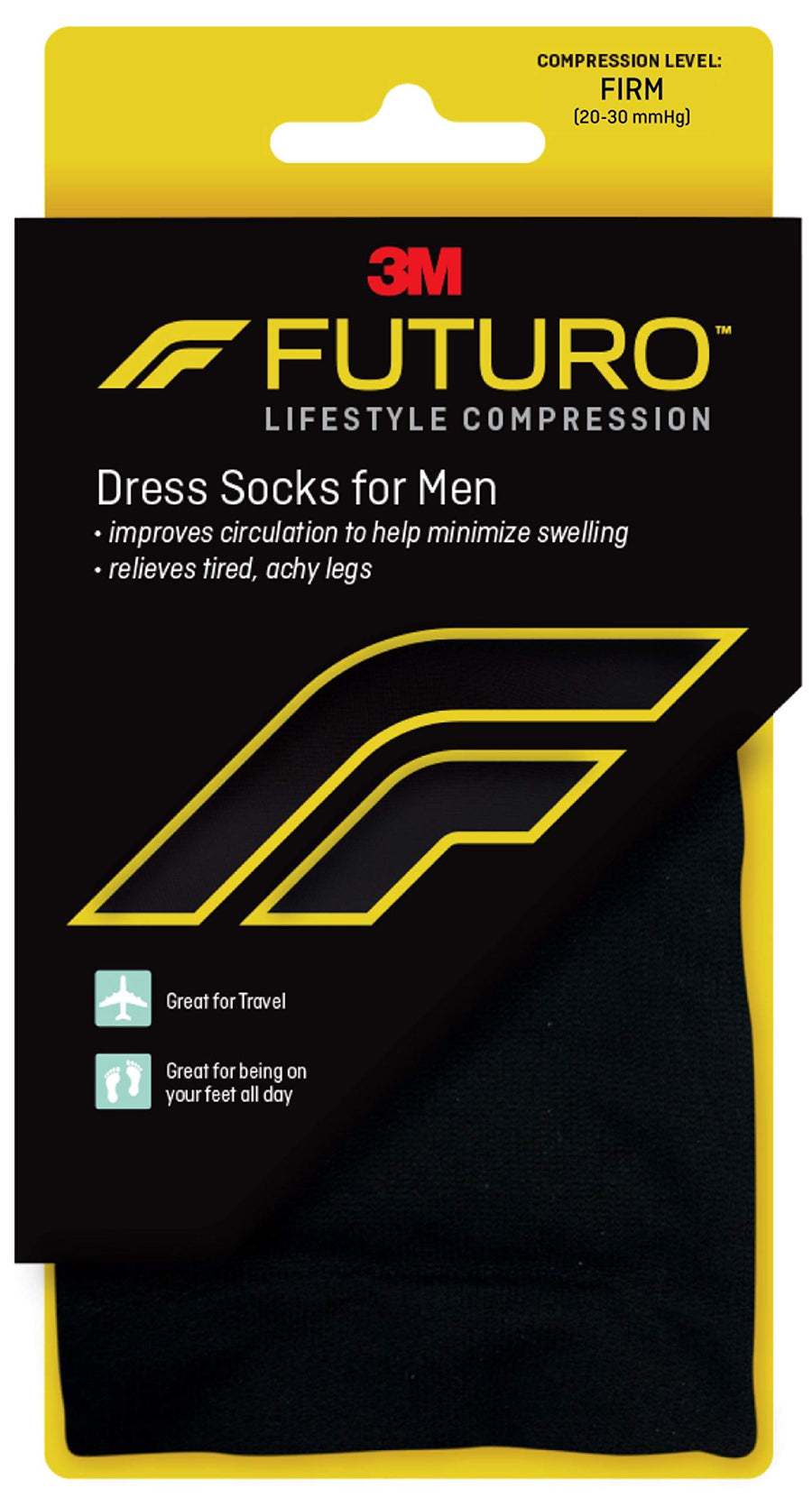 FUTURO Dress Socks for Men, Large, Black, Firm (20-30 mm/Hg)