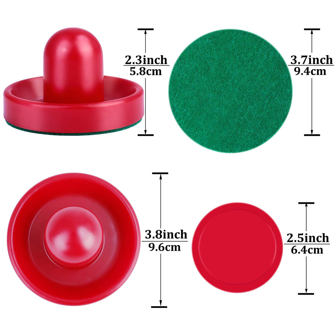 Air Hockey Pushers and Air Hockey Pucks Air Hockey Paddles, Goal Handles Paddles Replacement Accessories for Game Tables(4 Pushers, 8 Red Pucks and 8 Green Pads)