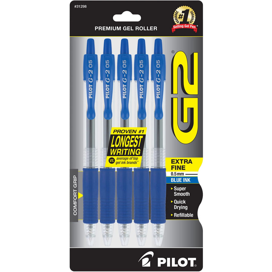 , G2 Premium Gel Roller Pens, Extra Fine Point 0.5 mm, Pack of 5, Blue