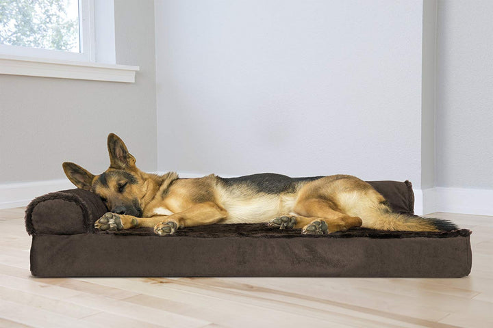 Orthopedic Dog Bed for Large Dogs w/ Removable Bolsters & Washable Cover, For Dogs Up to 95 lbs - Plush & Velvet L Shaped Chaise - Sable Brown, Jumbo/XL