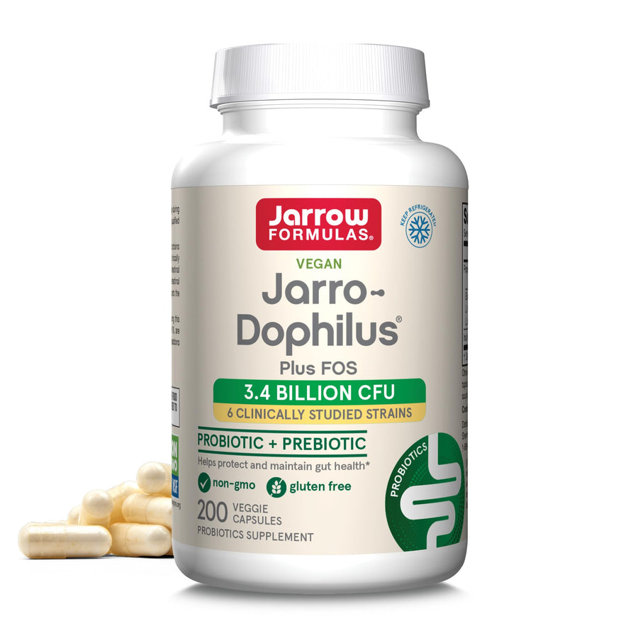 Jarro-Dophilus + FOS - 3.4 Billion CFU Per Serving - Prebiotic & Probiotics Supplement for Immune & Intestine Support - Up to 200 Servings (Veggie Capsules)