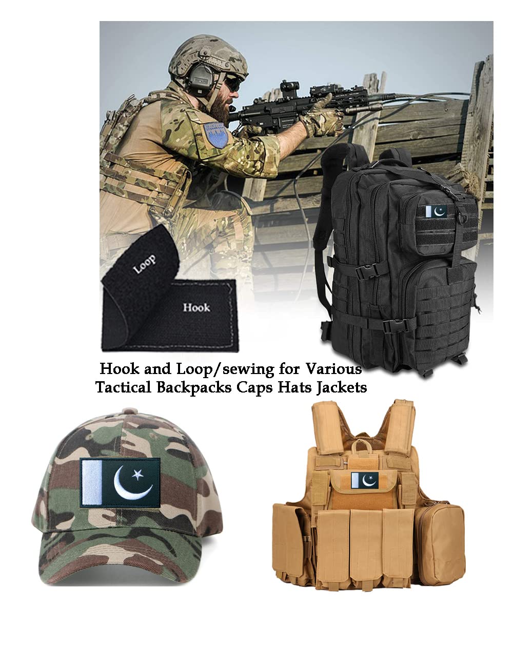 2 PCS Pakistan Flag Patches Embroidered Tactical Military Morale Patch Applique Fastener Hook and Loop