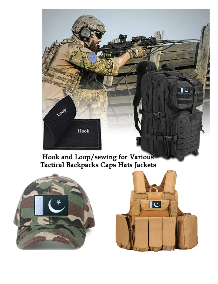 2 PCS Pakistan Flag Patches Embroidered Tactical Military Morale Patch Applique Fastener Hook and Loop
