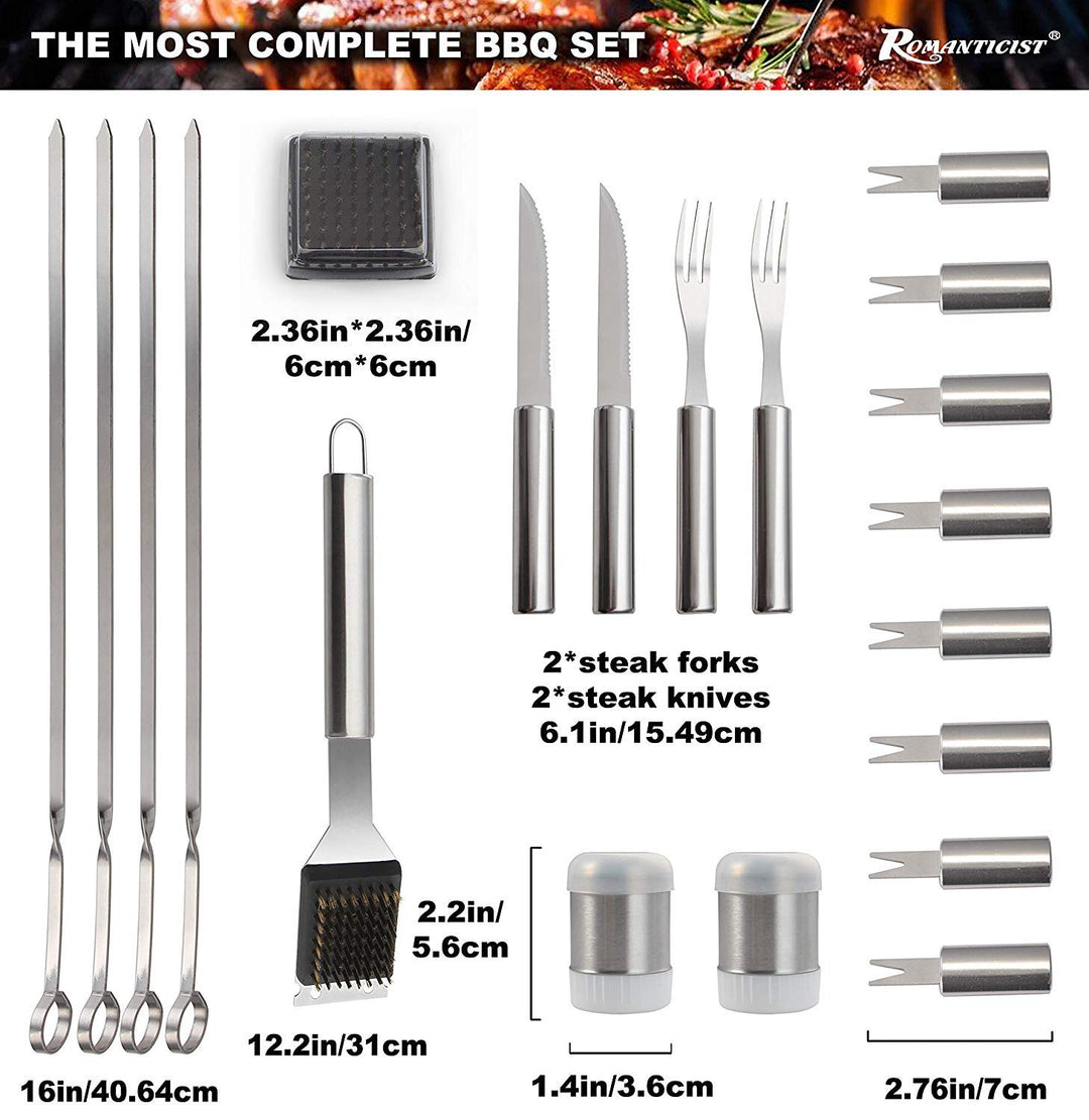 28pc BBQ Accessories Set with Thermometer - The Very Best Grill Gift on Birthday Wedding - Heavy Duty Stainless Steel Grill Set in Case for Outdoor Cooking Camping Grilling Smoking