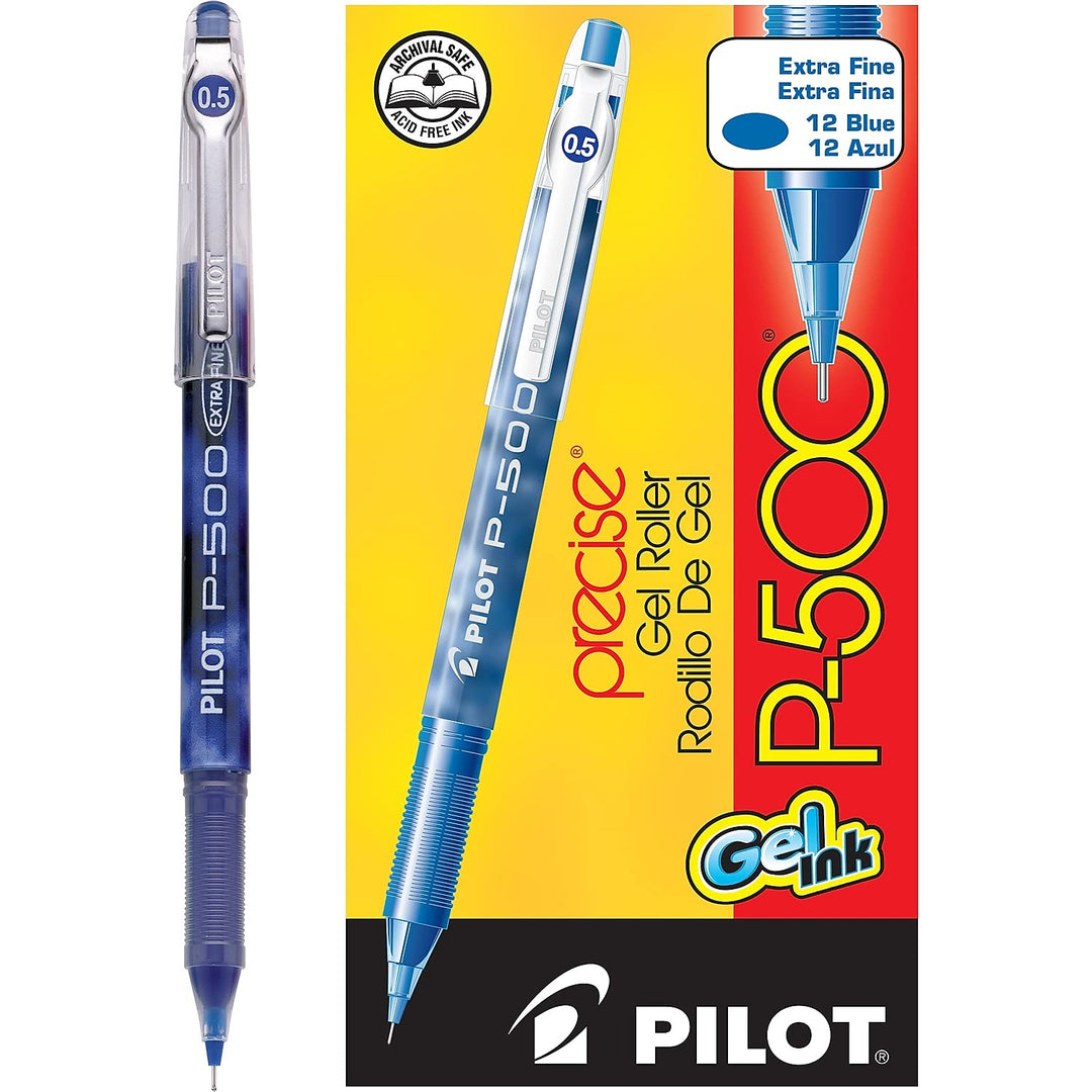 , Precise P-500 Gel Ink Rolling Ball Stick Pens, Marbled Barrel, Extra Fine Point 0.5 mm, Blue, Pack of 12