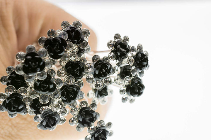 20 Pcs/Lot Women Wedding Bridal Clear Crystal Rhinestone Rose Flower Hair Pin Clips Hair Accessories Jewelry Barrettes Headwear(Black)