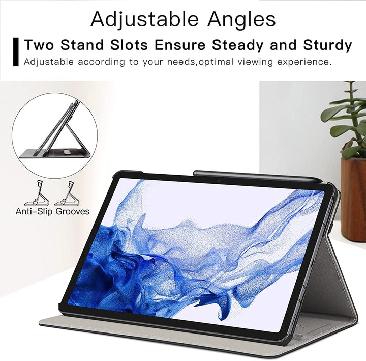 for Galaxy Tab S7 FE 5G/S8 Plus/S7 Plus 12.4 Case, Premium PU Leather Folding Stand Cover with Pen Holder & Multi-View Angles for Samsung Tablet S7 FE 2021/S8+ 2022/S7+ 2020, Denim Black