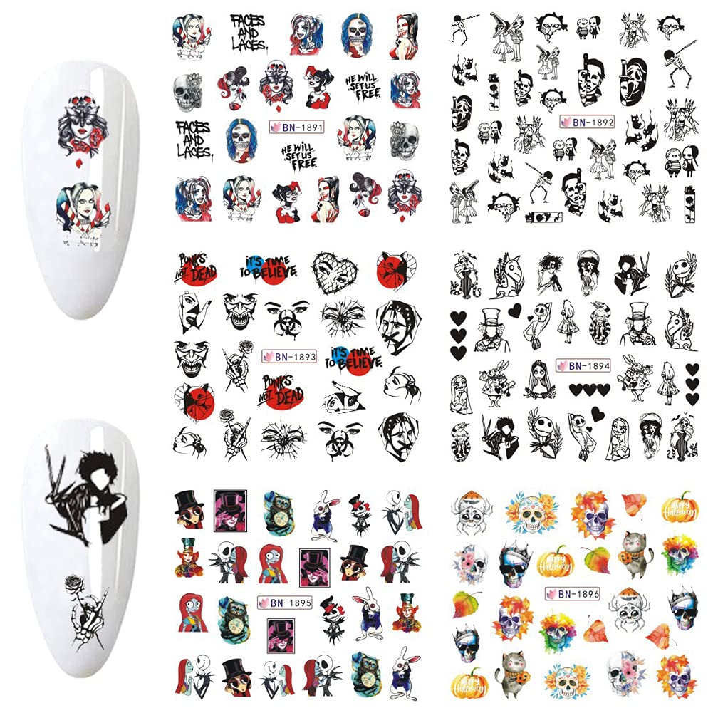 Halloween Nail Stickers Day of The Dead Nail Art Water Decals Transfer Foils for Nails Supply Watermark Skull Nail Art Decals Nail Tattoo for Halloween Party Nail Supplies Manicure Decorations 12PCS
