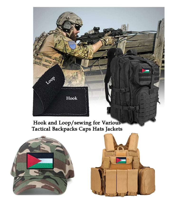 2 PCS Palestine Flag Patches Embroidered Tactical Military Morale Patch Applique Fastener Hook and Loop