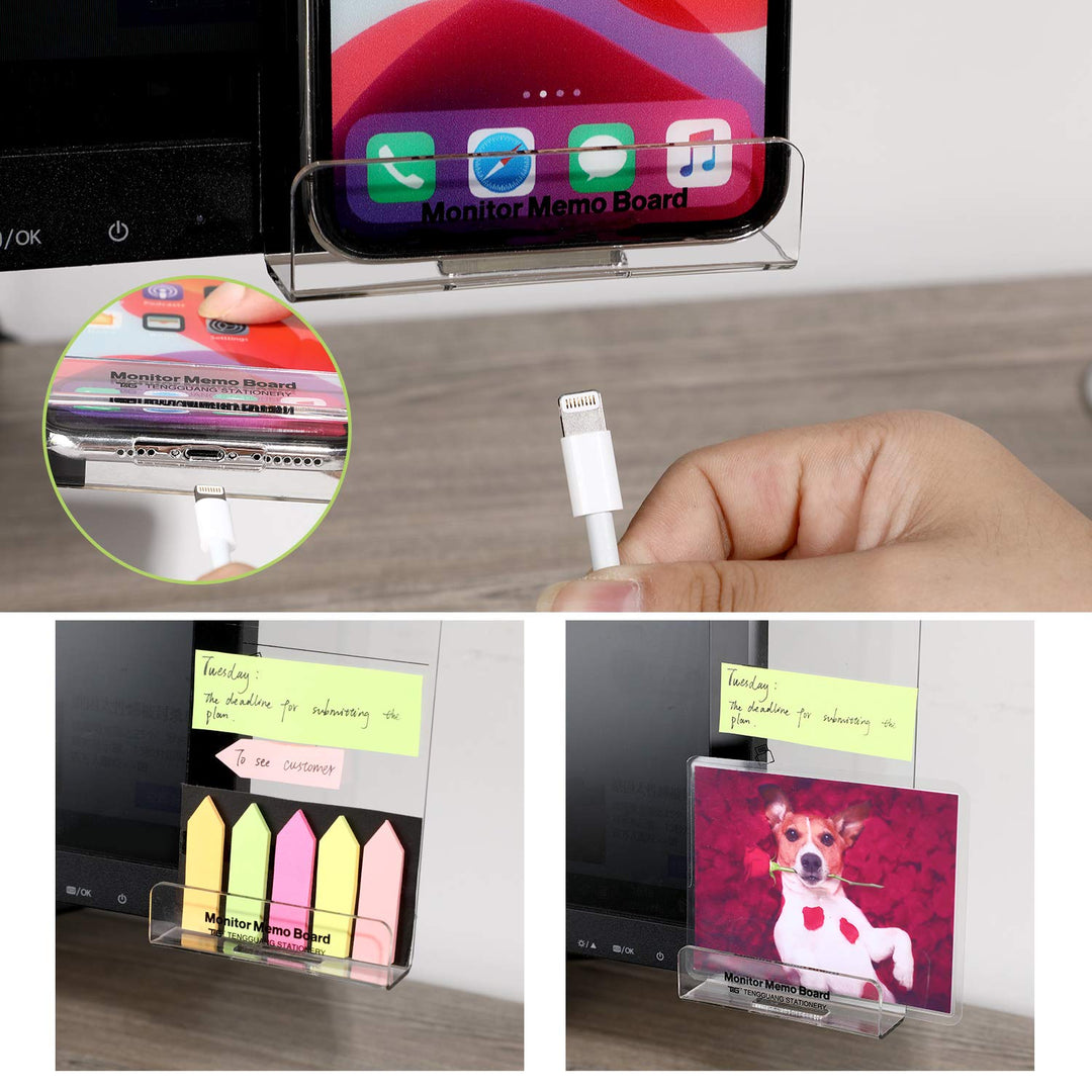 2 Pcs Monitor Memo Board, Computer Message Board, Multifunction Screen Side Panels Phone Holder with Color Sticky Notes for Office Desk Accessories, Left and Right(Classic Style)