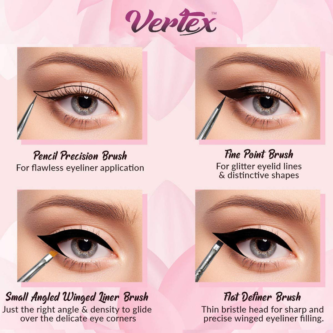 Eyeliner Brush Set : Small Angled Eyeliner Brushes Set BEST SELLER -Pencil Brush - Fine Point Star Beauty Premium Brushes For Precision Gel Eye Liner Makeup PERFECT Winged Eyeliner Brush Control