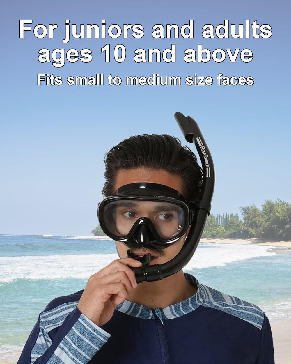 Reef Tourer Adult Single-Window Mask, Snorkel and Fin Traveling Set, Black, Medium (4-9)