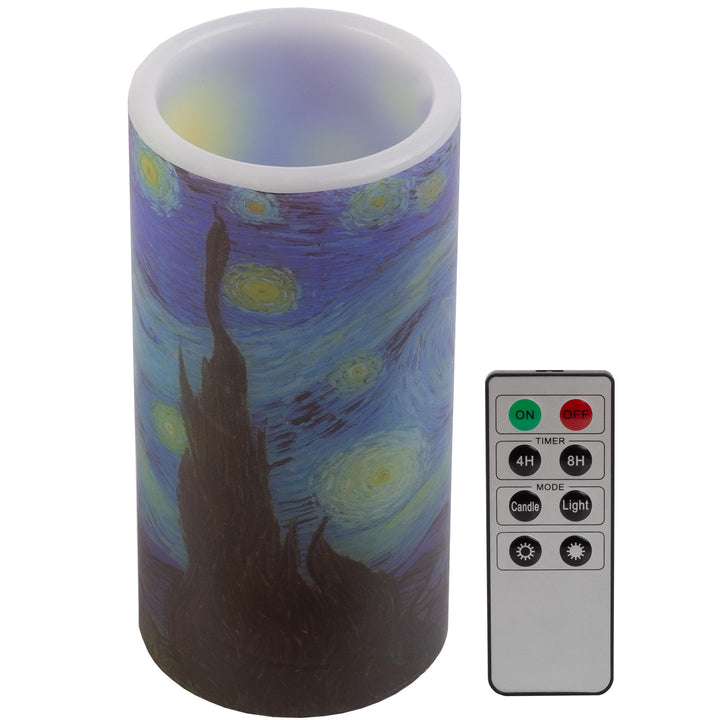 Flameless Candle - Van Gogh Starry Night Battery Operated LED Candle with Remote and Flickering Light - Candles for Home Décor