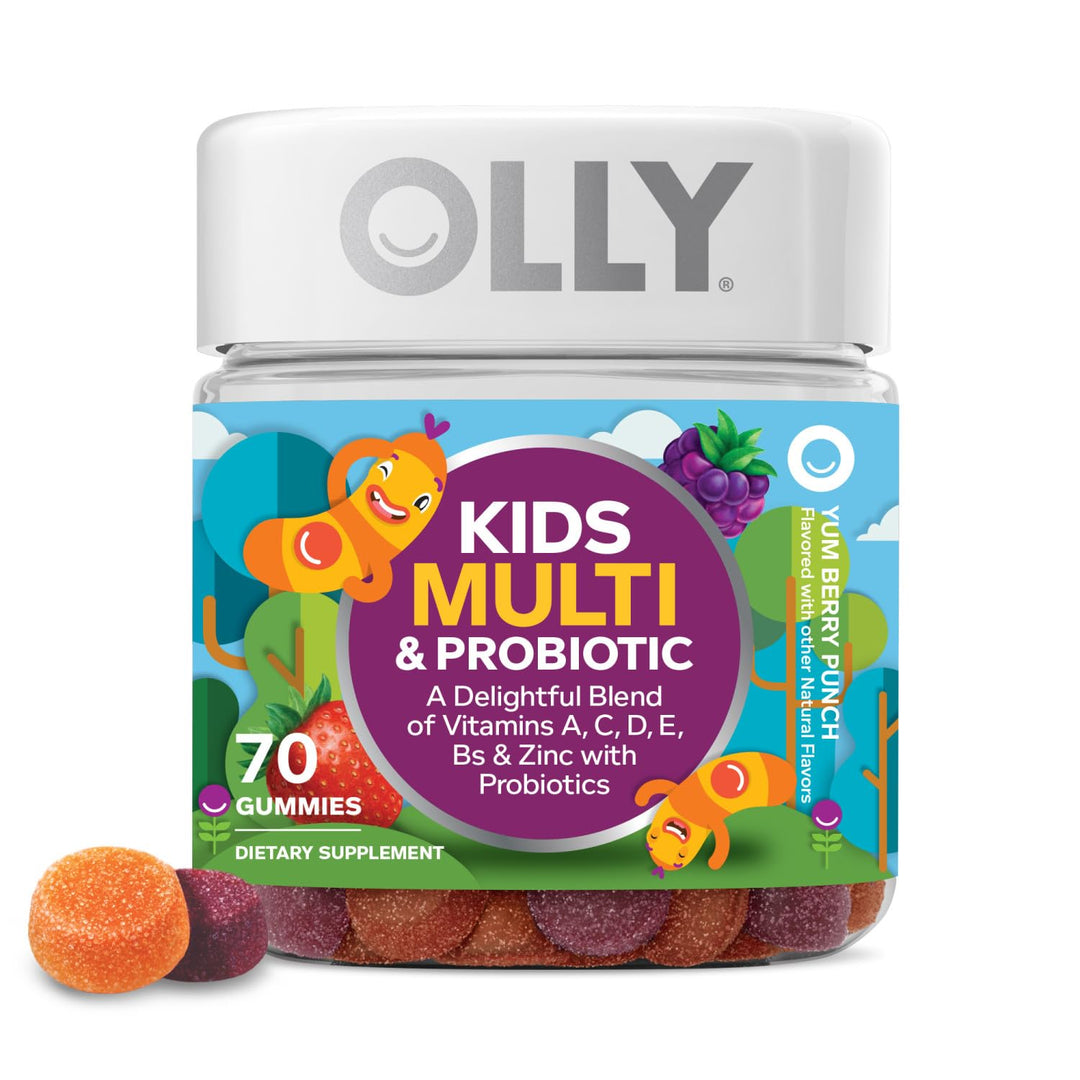 Kids Multivitamin & Probiotic Gummy, Digestive Support, Vitamins A, D, C, E, B, Zinc, Chewable Supplement, Berry Flavor, 35 Day Supply - 70 Count