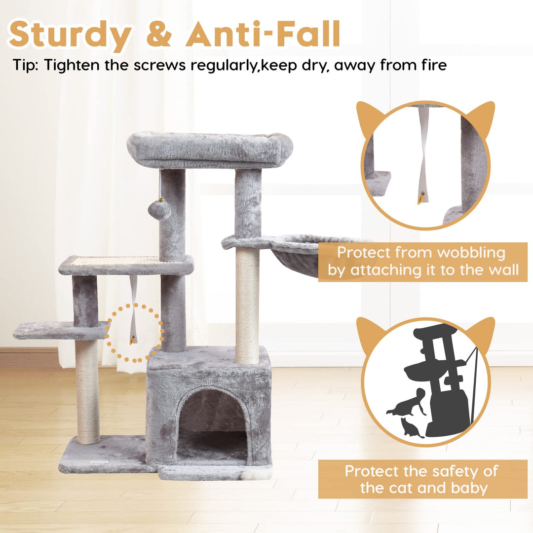 Cat Tree, Cat Tower with Sisal Scratching Post for Indoor Cats, 35 Multi-Level Cat Condo with Hammock Perch and Kitten Toys, Cat Furniture for Kittens Adult Cats