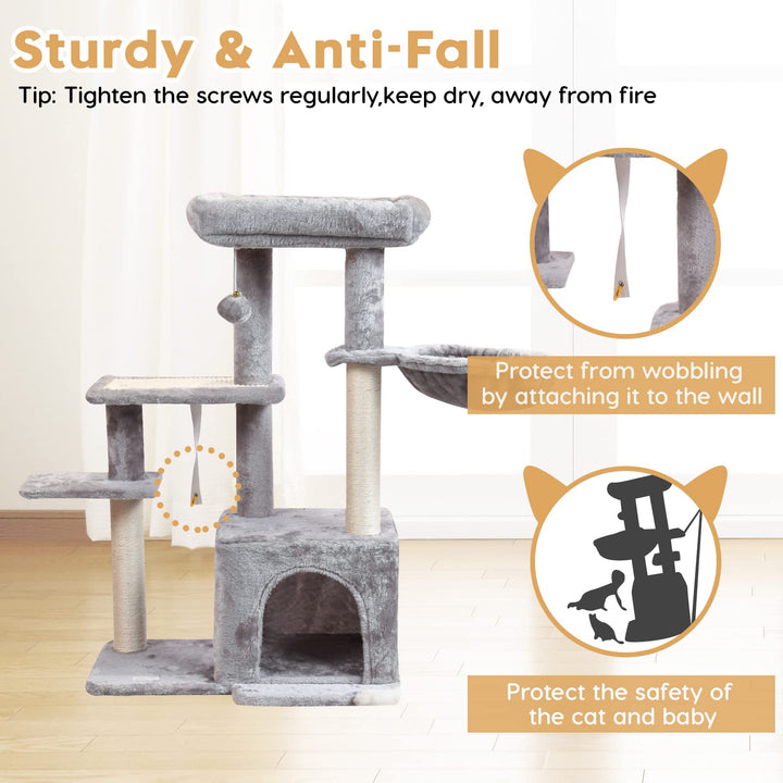 Cat Tree, Cat Tower with Sisal Scratching Post for Indoor Cats, 35 Multi-Level Cat Condo with Hammock Perch and Kitten Toys, Cat Furniture for Kittens Adult Cats