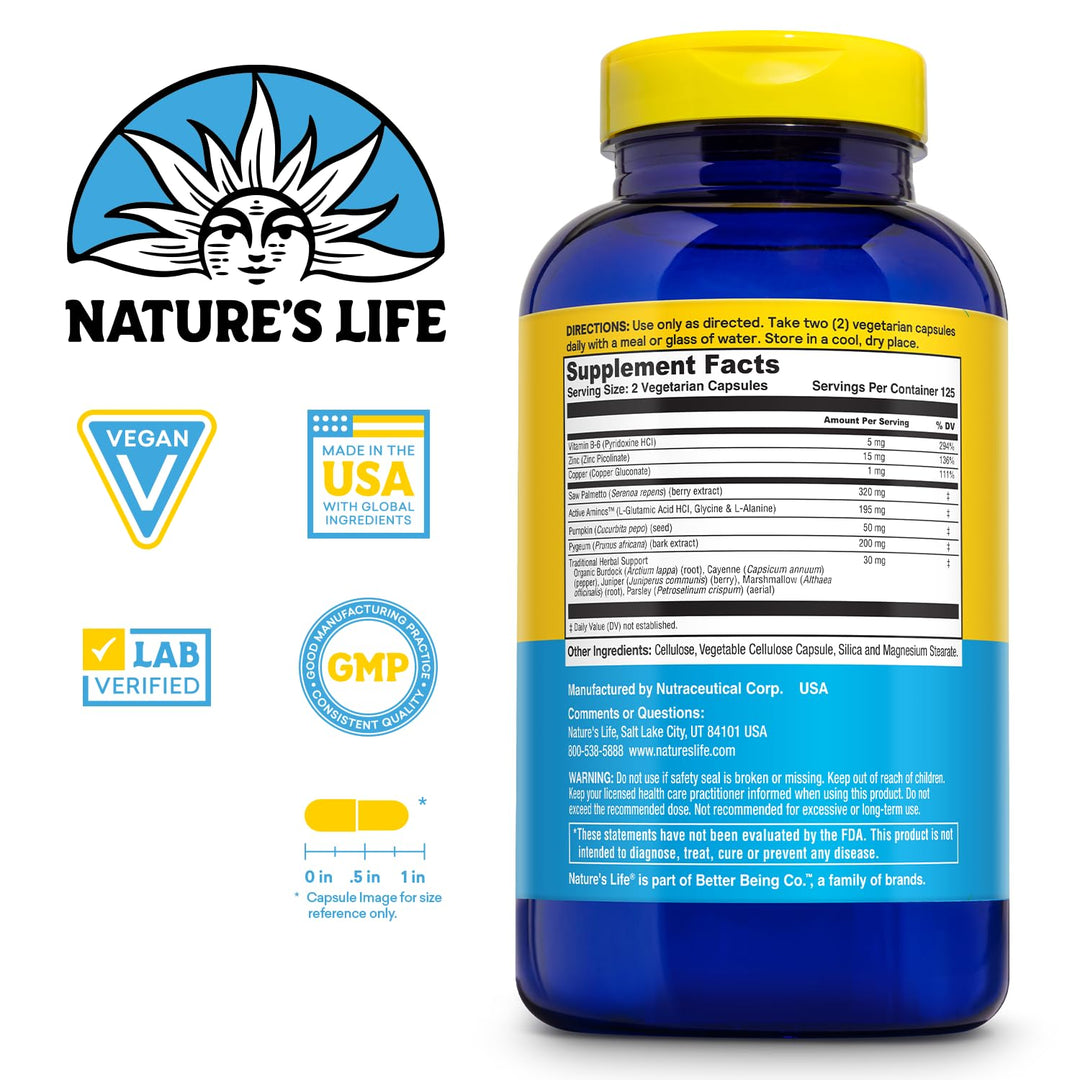 Nature's Life Prostate Maintain 600+ Veg Capsules, 250 Count