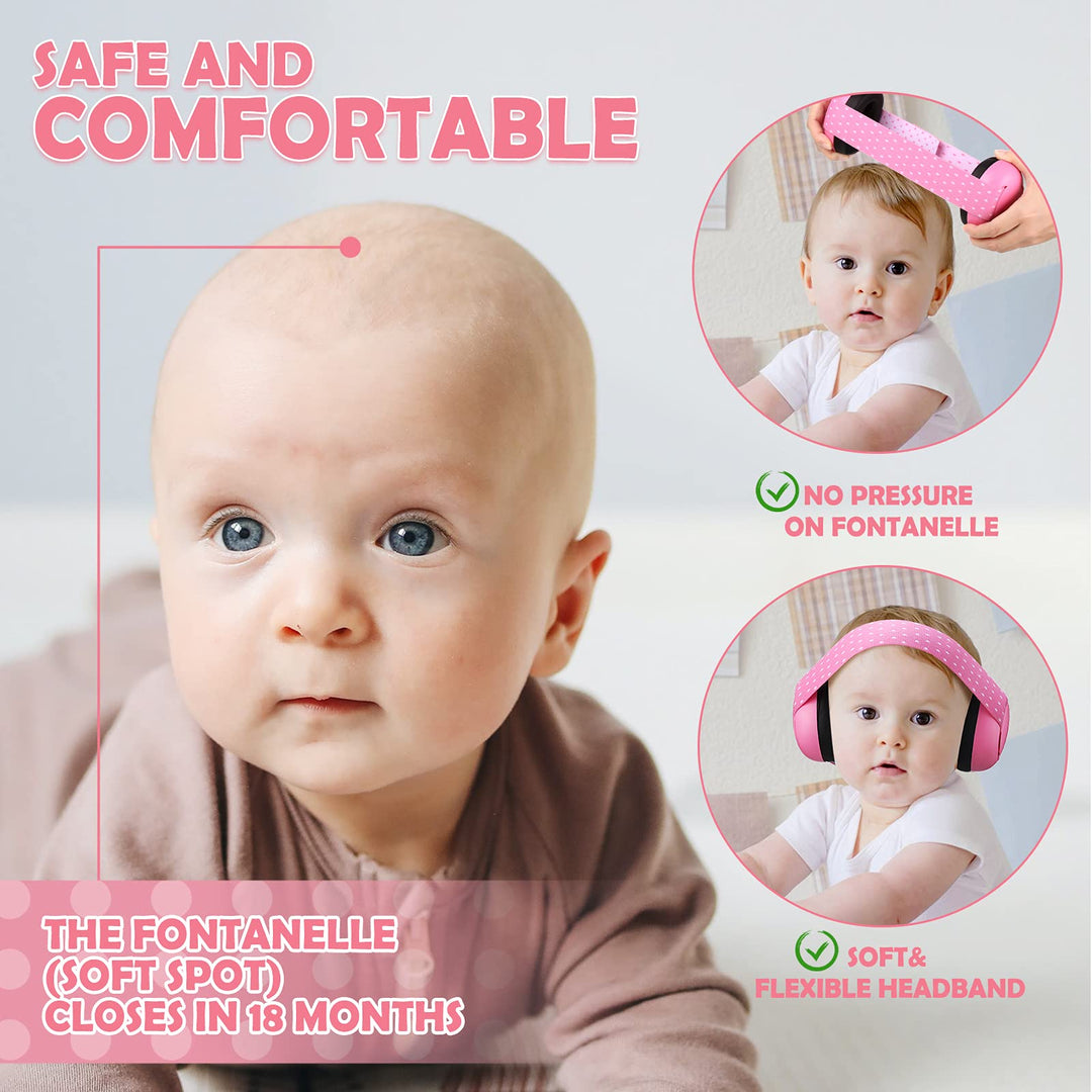 3-24 Months Baby Ear Protection Headphones Infant Noise Reduction Earmuffs for Toddler Kids with a Cloth Bag (Pink)