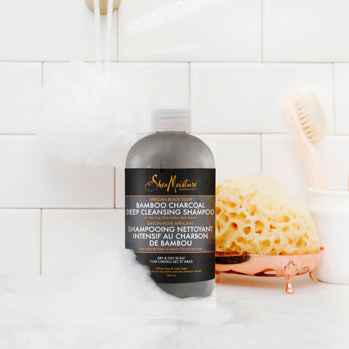 Shea Moisture African Black Soap Bamboo Charcoal Deep Cleansing Shampoo 13 OZ./384 mL(Packaging may vary)