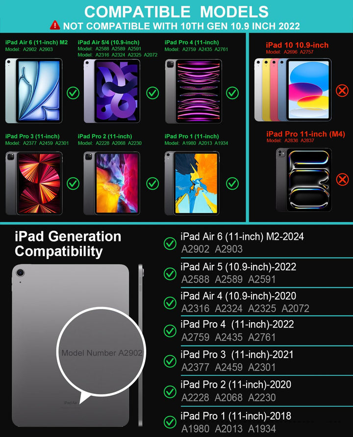 iPad Air 11-inch 10.9-inch Keyboard, Bluetooth Keyboard with Folio Full Protection Case for Apple iPad Air 11-inch (Air 2024) 10.9-inch (Air 2022) Air 4 and iPad Pro 11-inch Pro 4(2022) Pro 3 2