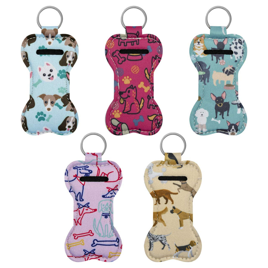5 Pack Neoprene Chapstick Keychain Holder Lipstick Pouch Lip Balm Holder Travel Accessories (Dog Pattern) : Dog Pattern