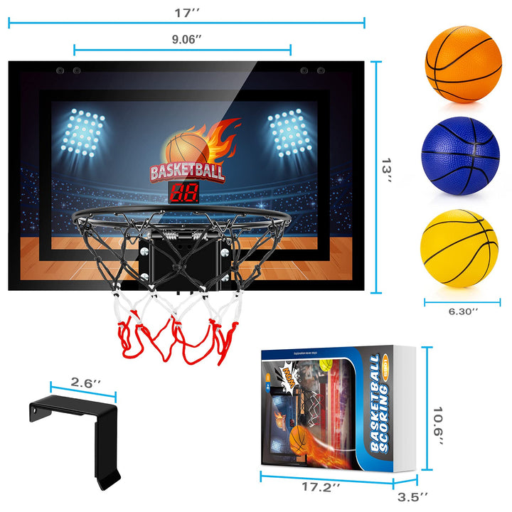 Basketball Hoop Indoor, Basketball Mini Hoop Pro Basketball Hoop Over The Door with Cool LED Lights, Boys Gifts Basketball Toys Gifts Room Accessories for Teen Boys 8-12
