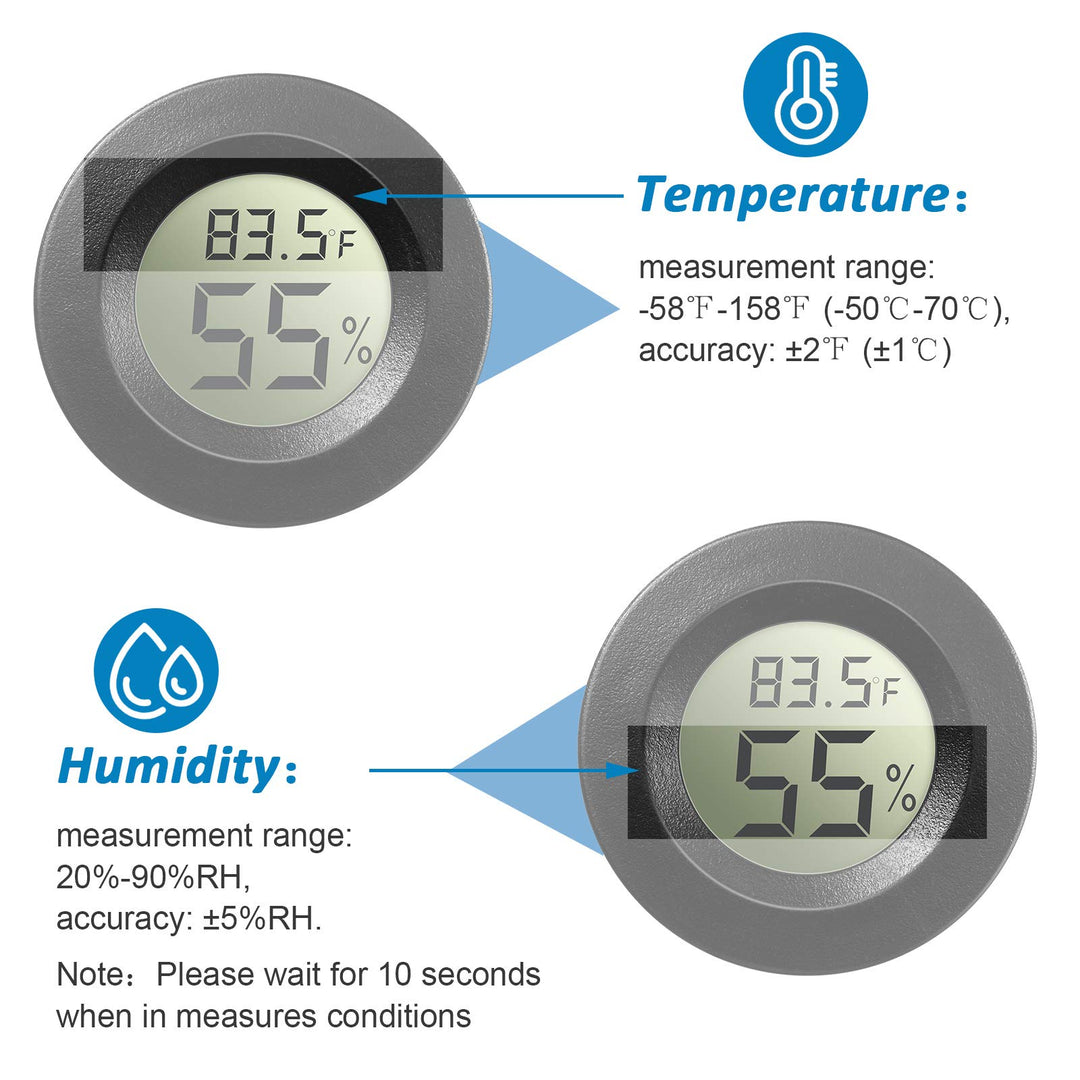 8 Pcs Mini Hygrometer Thermometer Round Digital Humidity Gauge Monitor Electronic Humidity Temperature Meter LCD Display Indoor Outdoor Hygrometer Thermometer for Home Kitchen (Black)