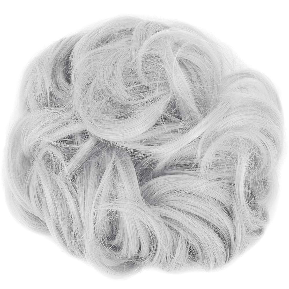 Hair Bun Extensions Wavy Curly Messy Donut Chignons Hair Piece Wig Hairpiece Silver Grey
