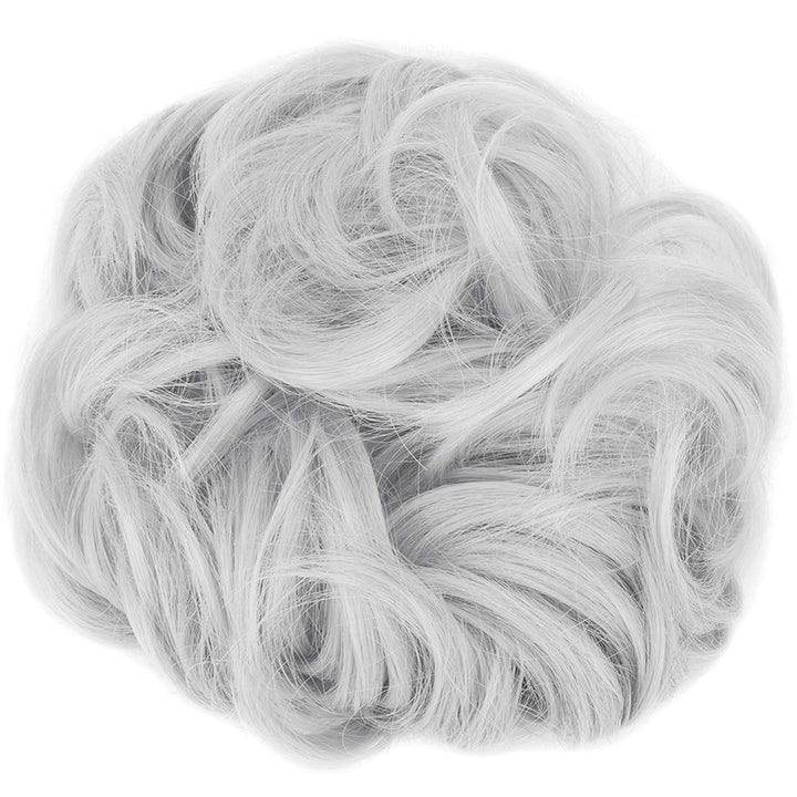 Hair Bun Extensions Wavy Curly Messy Donut Chignons Hair Piece Wig Hairpiece Silver Grey