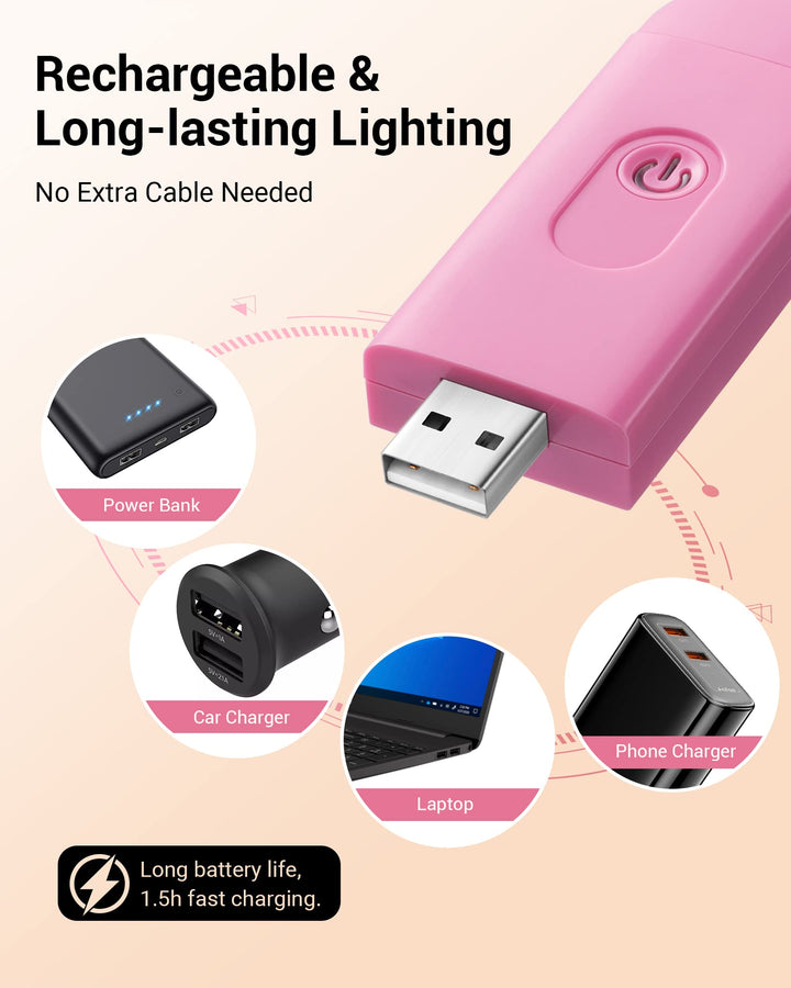 Book Reading Light, USB Rechargeable Booklight for Reading in Bed, LED Clip On Book Lights for Kids, Bookworms, Blue Light Blocking, 4 Brightness Adjustable for Eye Care (Pink)