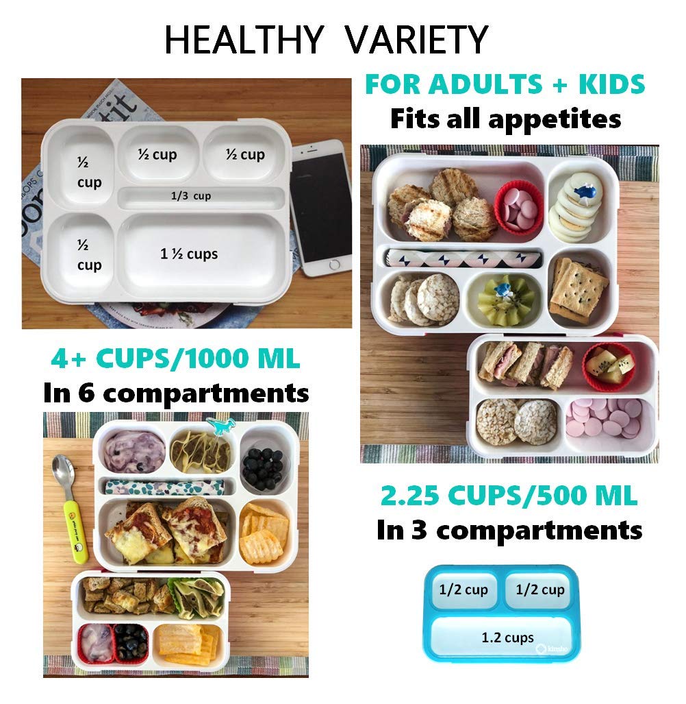 Bento Lunch Box and Snack Container Value Set| Meal Planning Portion Containers For Kids or Adults, School or Work | BPA Free | Microwave Safe | Utensils | 4 pack, Large and Mini, Blue + Navy