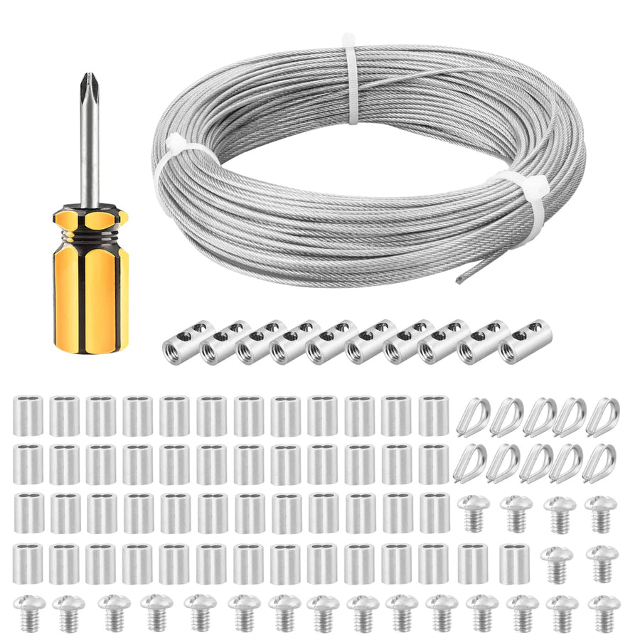1/16 Wire Rope,165ft Vinyl Coated Stainless Steel Wire Cable 1/16, 7x7 Strands Aircraft Cable with Crimping Loops,M2 Wire Rope Clip,Thimbles,for Lights Hanging,Climbing Plants Supports