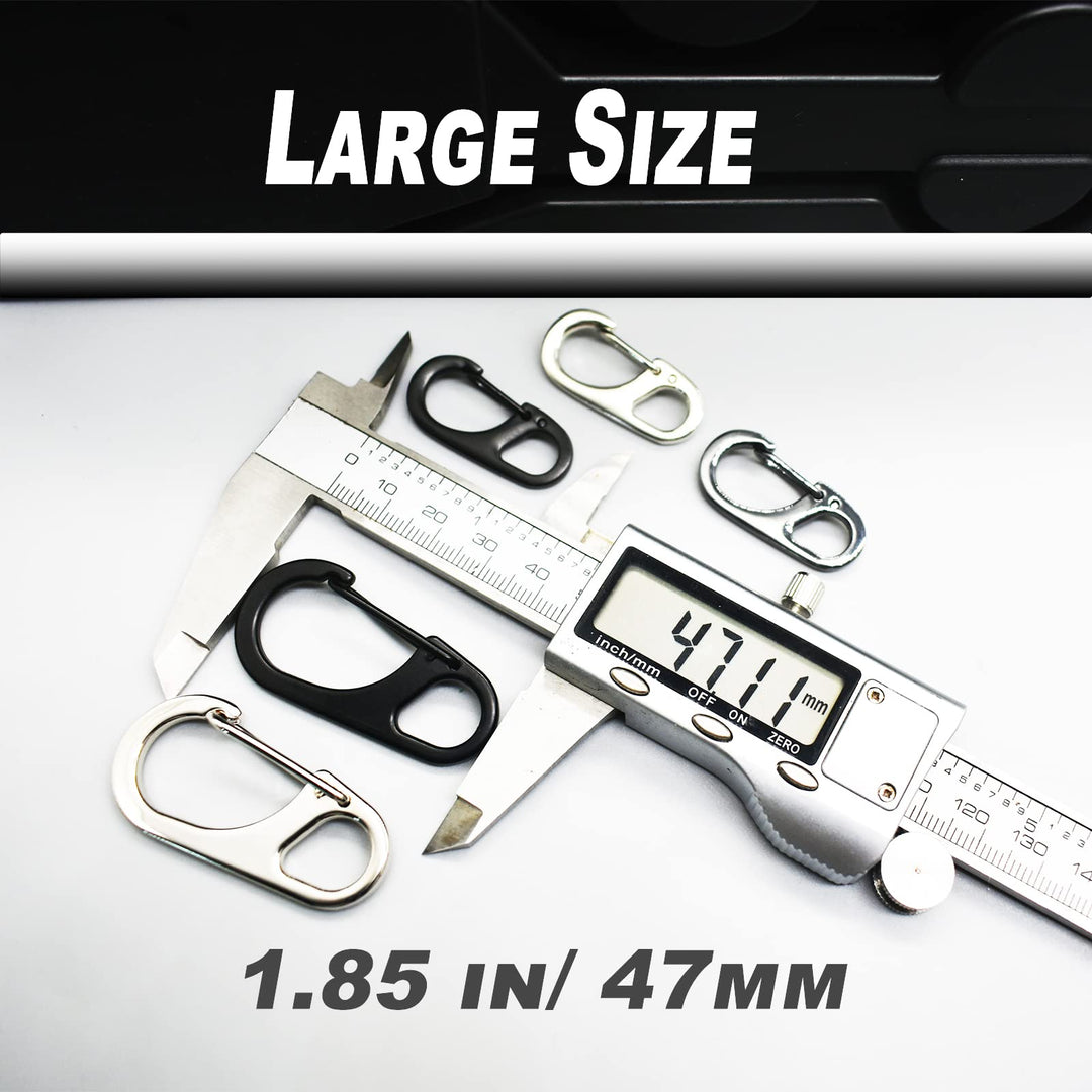 Small Metal Carabiner Paracord Clips Snap Hooks with Fixed Eye(0.39/0.47in) Spring Clasps Keychain Buckles, 1 Pcs Large(1.85in) 5 Pcs Small(1.25in) Black