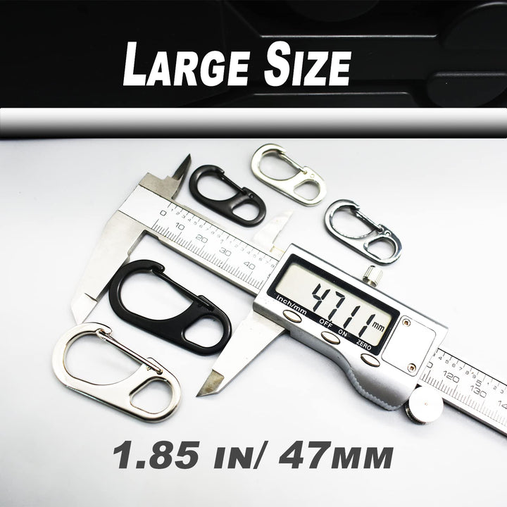Small Metal Carabiner Paracord Clips Snap Hooks with Fixed Eye(0.39/0.47in) Spring Clasps Keychain Buckles, 1 Pcs Large(1.85in) 5 Pcs Small(1.25in) Black