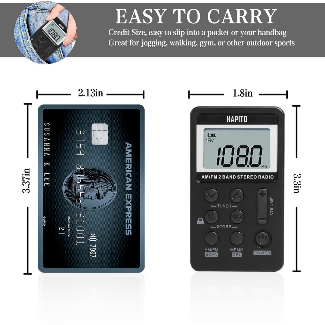 Pocket AM FM Radio Portable Digital Tuning Walkman Radio with Best Reception - Personal Small Transistor Radio with Sterio Earphone, Rechargeable Battery and Lock Screen for Walk/Gym (Black)