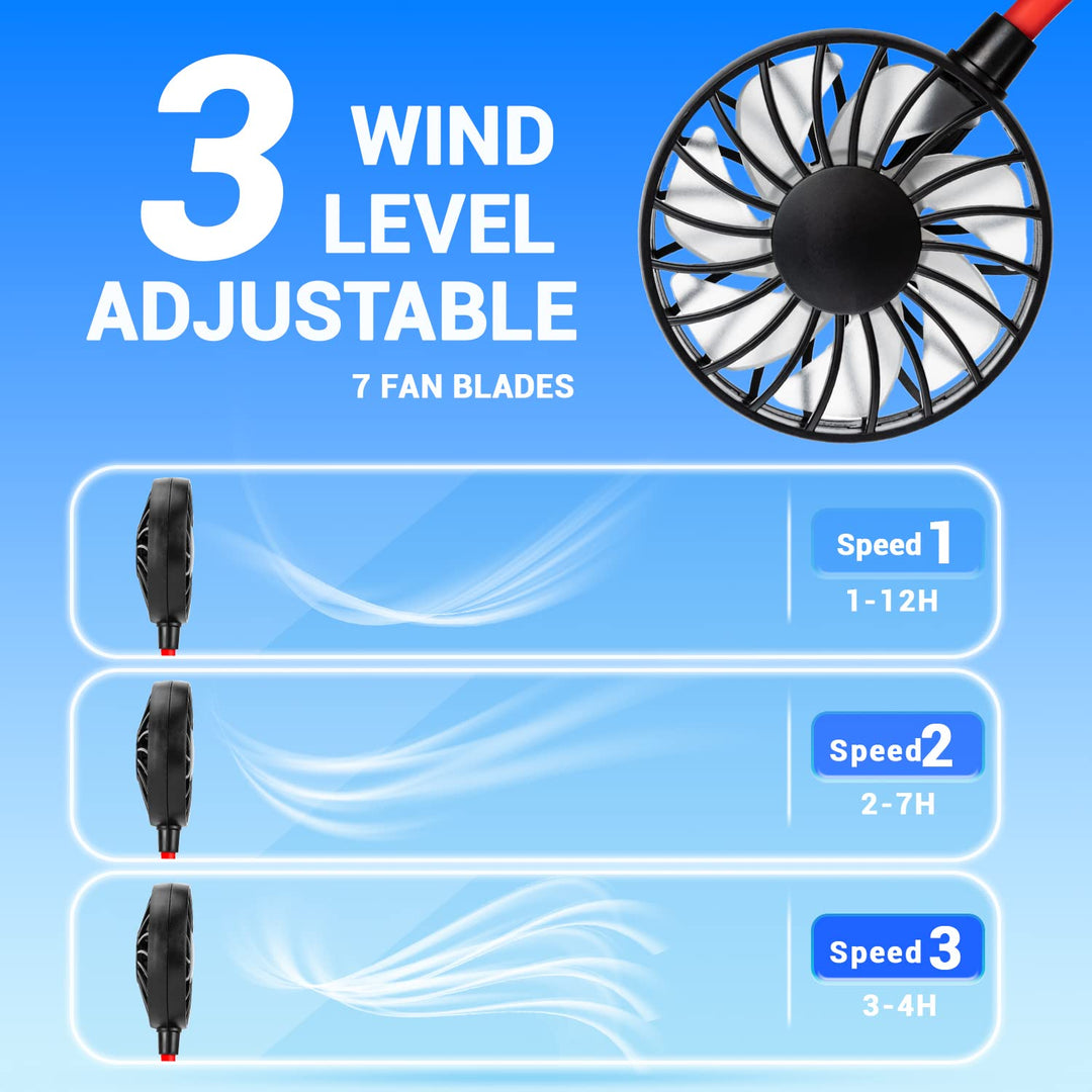 Portable Neck Fan Rechargeable Personal HandFree Fan Mini USB Wearable Neckband Sport Fan 3 Speed Adjustable 360 Degrees Free Rotation Perfect for Working Traveling Office Reading (Red Black 2 Pack)