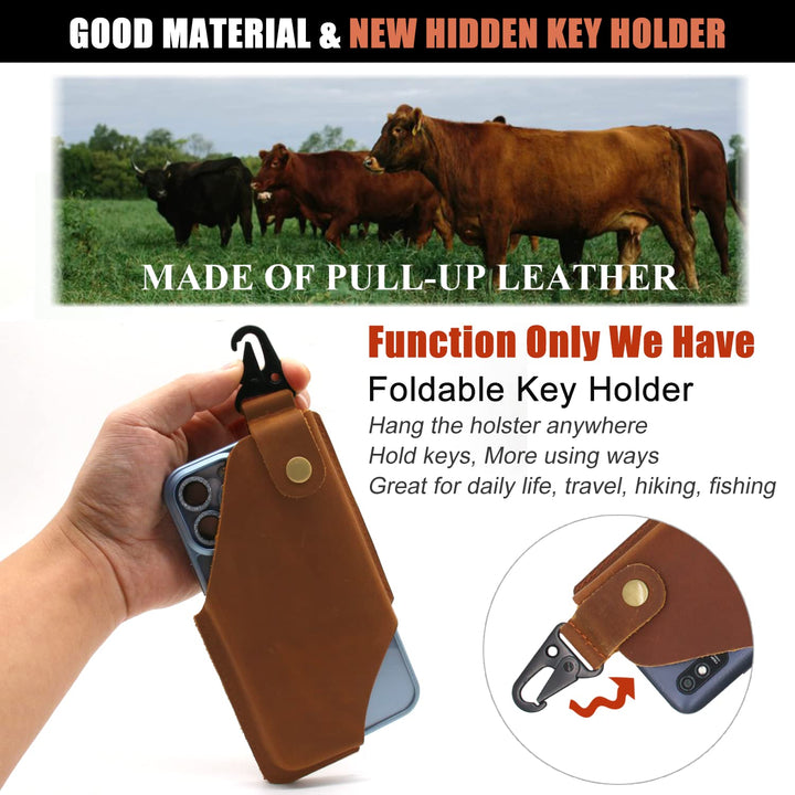 Leather Cell Phone Holster for Men Belt Phone Pouch Cell Phone Belt Holder, Perfect for Father Birthday Valentine Gift for Husband Boyfriend, Brown, with Clip Ring