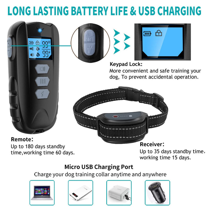 Dog Training Collar with Remote, Waterproof Dog Collar with Beep Vibration Shock, Adjustable 0 to 99 Shock Vibration Levels Dog Training Set for Small Medium Large Dogs