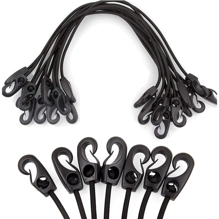 24inch Bungee Cords with Hooks, 12pack Heavy Duty Rubber Tarp Straps Black Adjustable Bungee Cords, Elastic Tie Down with Durable Hooks for Securing Tarps, Bikes,Ground Sheets