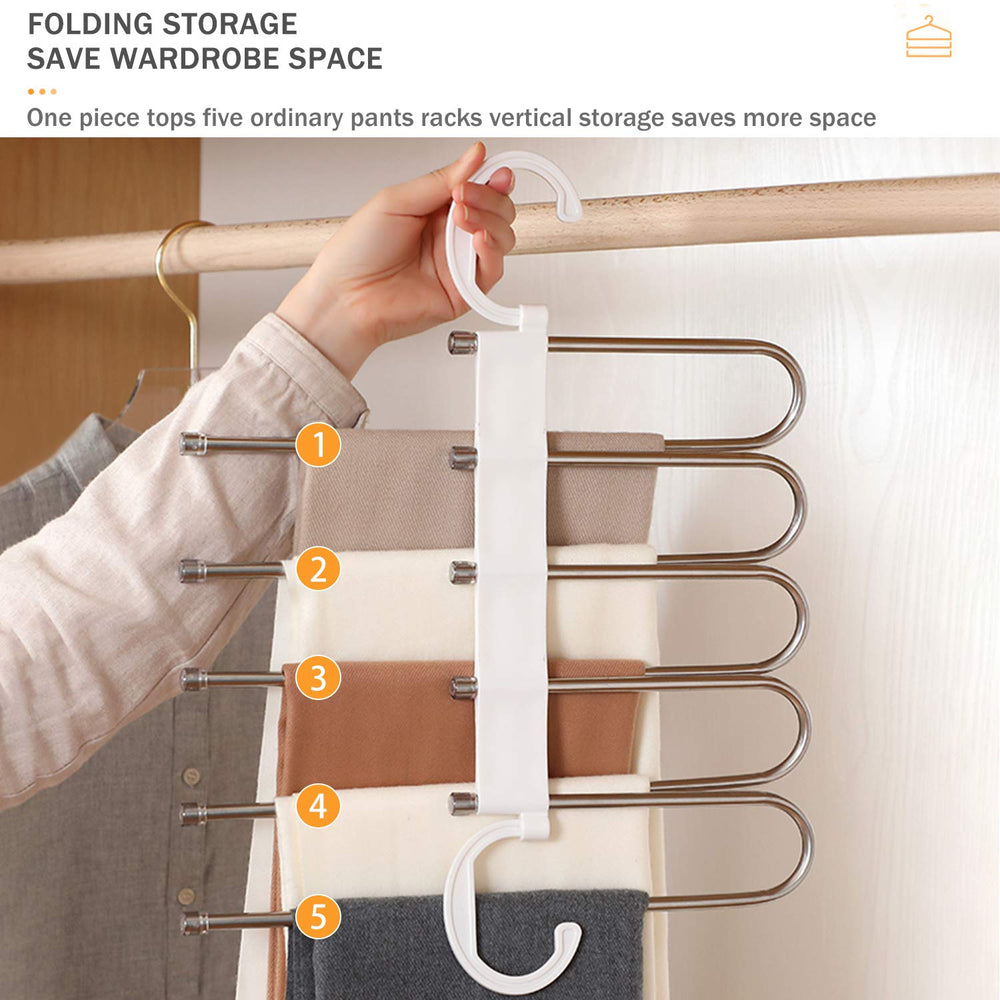 1 Pack Pants Hangers Space Saving,Anti-Rust Pants Organizer,Durable and Sturdy Installed Hangers for Pants Scarf Jeans Slack Trousers Ties Towels in Closet,5 in 1(White)