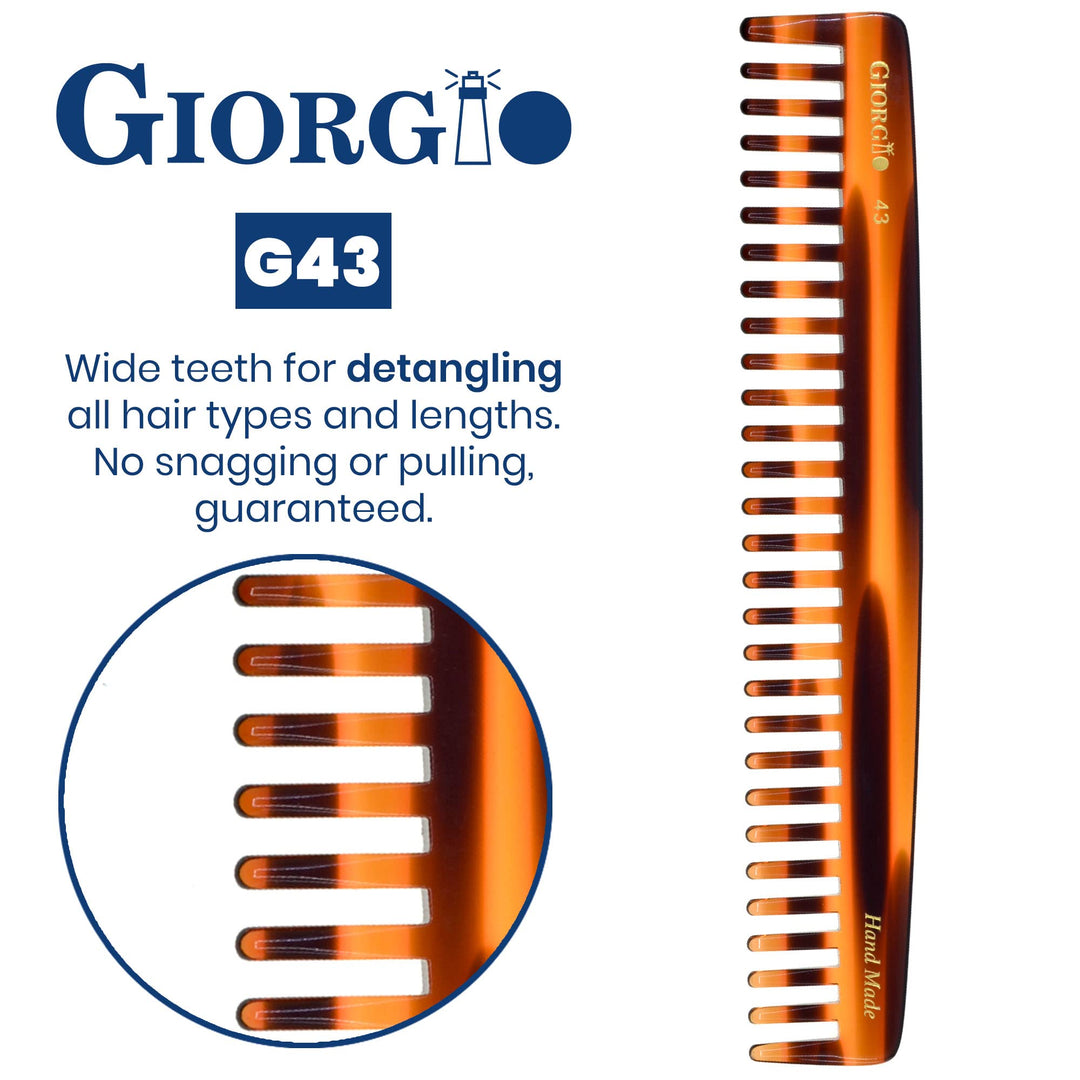 GWL Giorgio Hand Made Flexible Comb 7 1/4 Long Tortoise