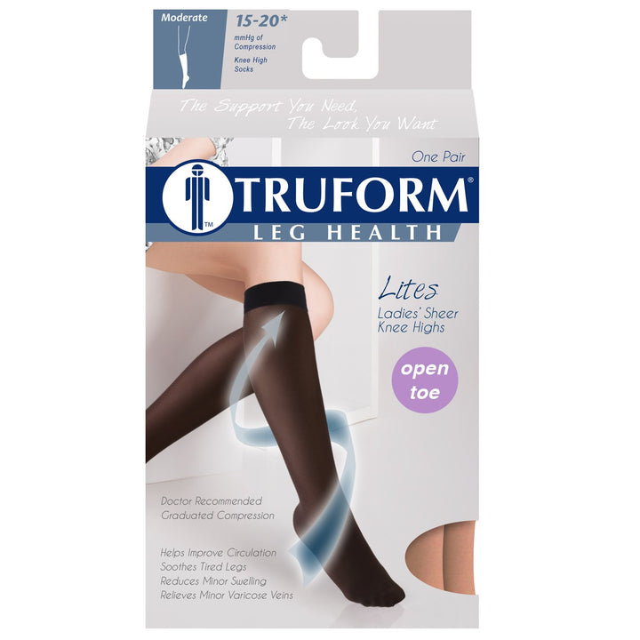 Sheer Compression Stockings, 15-20 mmHg, Women's Knee High Length, Open Toe, 20 Denier, Nude, Small