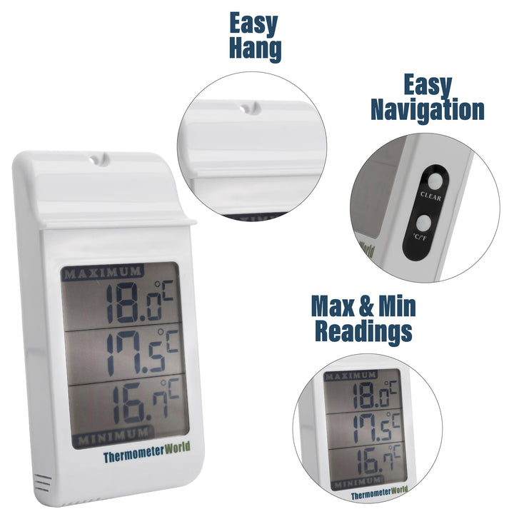 Digital Greenhouse Thermometer for Monitoring Maximum and Minimum Temperatures - High Low Thermometer for Recording Max and Min Temperatures Garage Greenhouse Accessories Indoor Outdoor