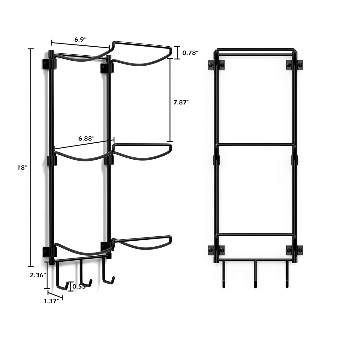 Suchek Yoga Mat Holder Wall Mount, Wall Rack Storage for Yoga Mat, Yoga Tiles, Foam Roller, with 3 Hooks for Hanging Yoga Strap, Resistance Bands, Home Gym Decor for Home Gym Organization (Black)