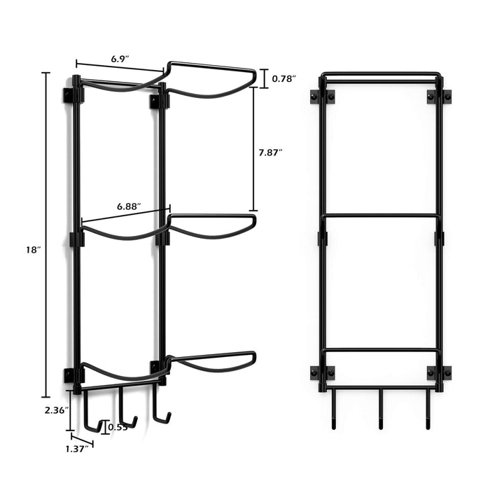 Suchek Yoga Mat Holder Wall Mount, Wall Rack Storage for Yoga Mat, Yoga Tiles, Foam Roller, with 3 Hooks for Hanging Yoga Strap, Resistance Bands, Home Gym Decor for Home Gym Organization (Black)