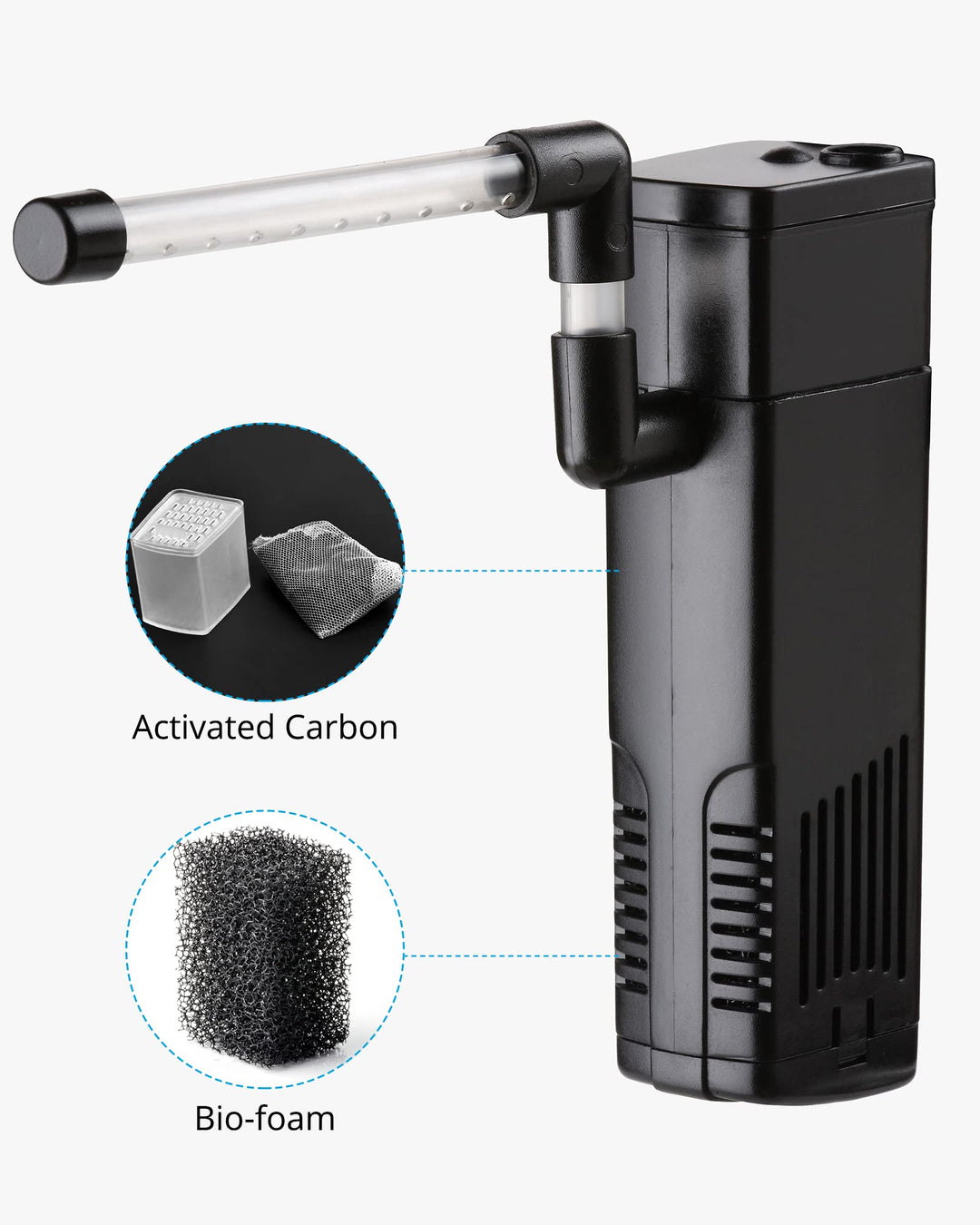 Aquarium Internal Filter, Submersible Power Filter with Multiple Function for Fish Tanks 5-10 Gallon, 53 GPH, 5W