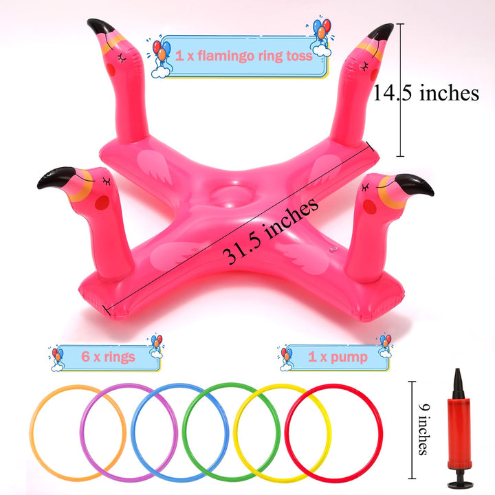 Pool Toys Inflatable Pool Ring Toss Games with 6 Rings, Flamingo Shark Pool Ring Toss Game Summer Pool Toys Party Games for Kids and Adults