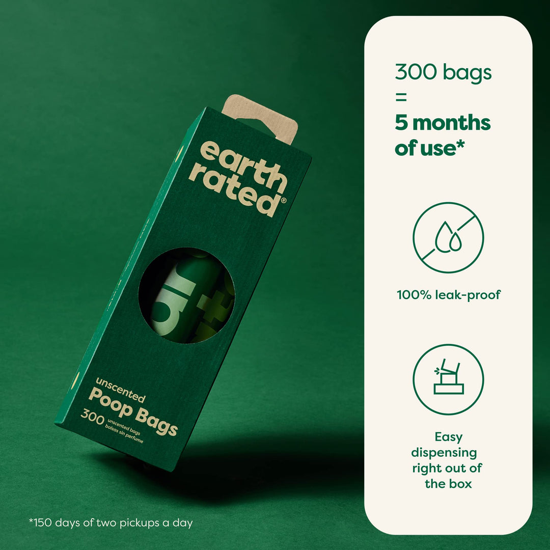 Dog Poop Bags, Thick Grab and Go Single Roll, Ideal for Backyard Pickups, Unscented, 300 Count